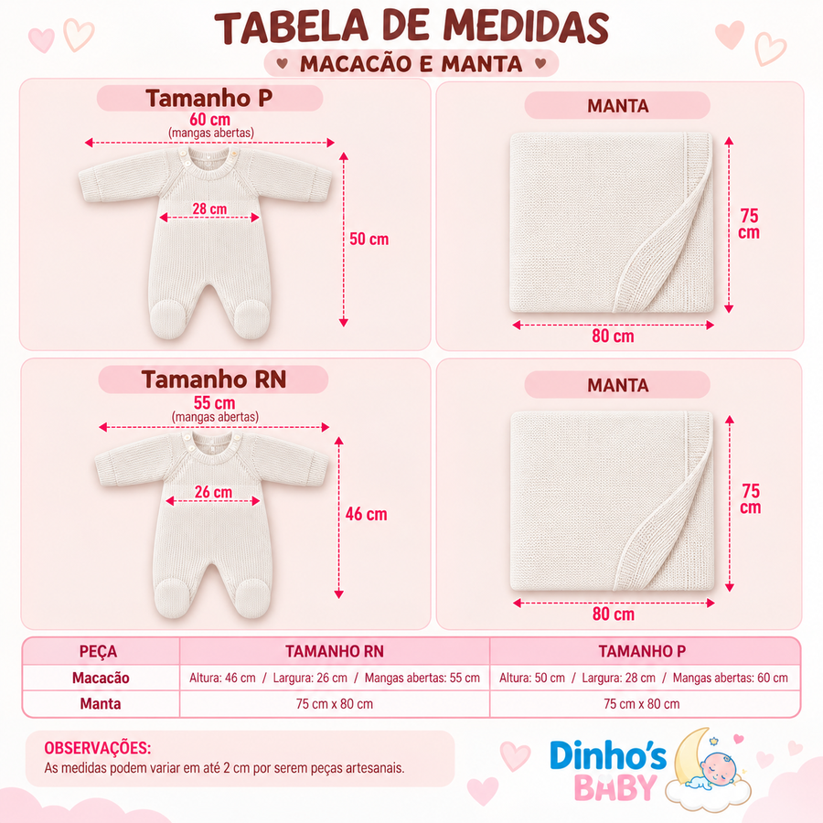Tabela de medidas Saída Macacão Rubin