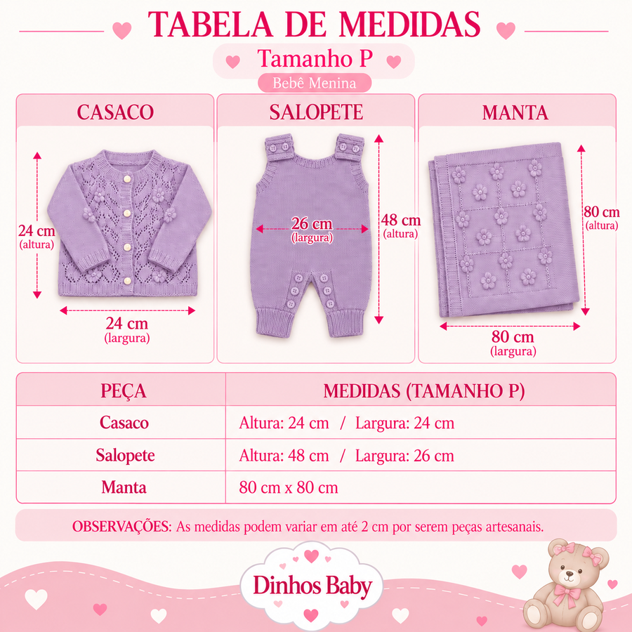 Tabela de medidas Saída Casaquinho Menina Dinhos Baby