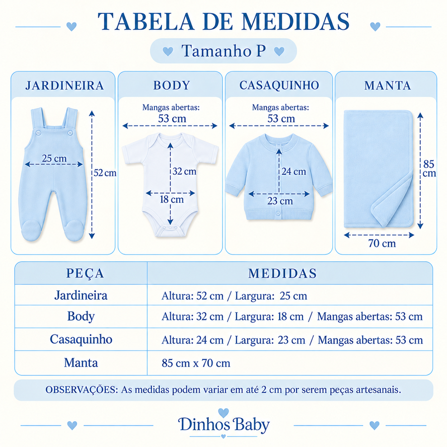Tabela de medidas Saída Jardineira + Casaco Tamine Menino