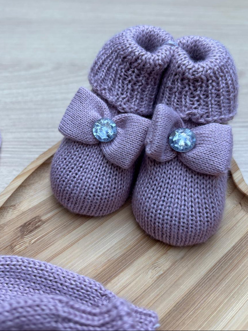 Touca Luva Sapatinho Bebê Tricot Brilho