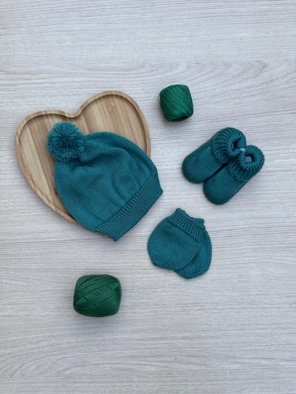 Touca Luva Sapatinho Bebê Tricot Liso