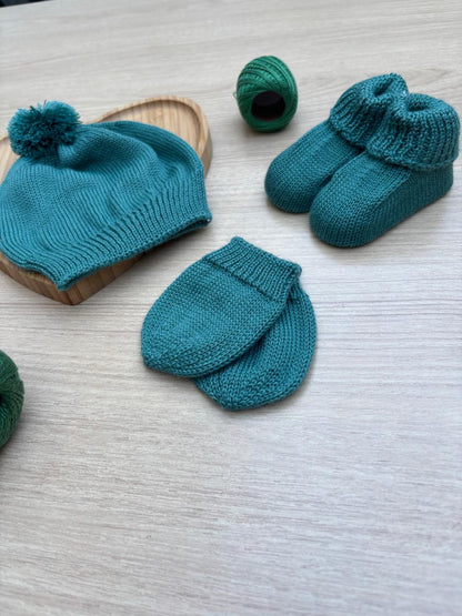 Touca Luva Sapatinho Bebê Tricot Liso