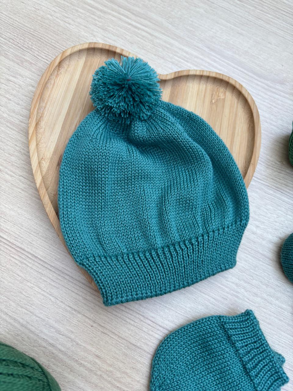 Touca Luva Sapatinho Bebê Tricot Liso