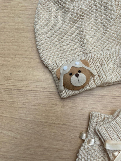 Touca Luva Sapatinho Bebê Urso Aviador