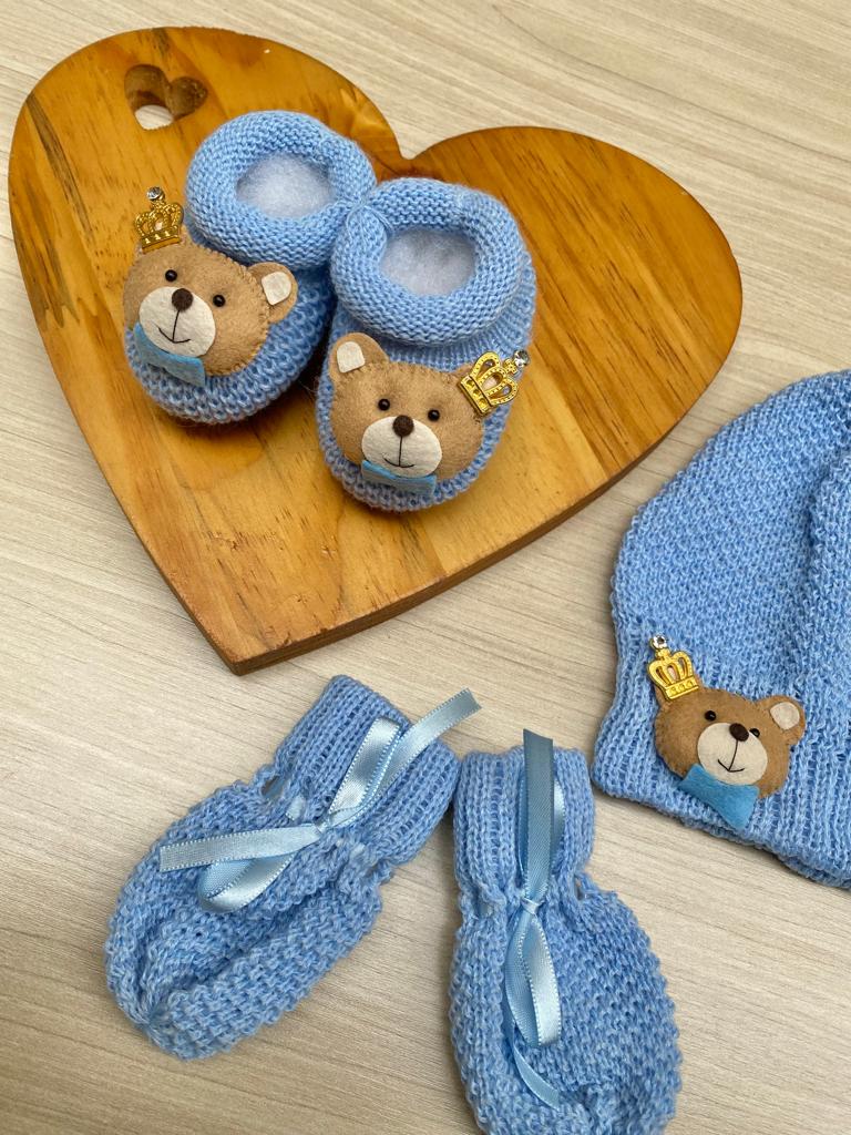 Touca Luva Sapatinho Bebê Urso Princípe