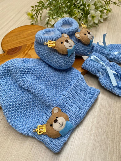 Touca Luva Sapatinho Bebê Urso Princípe