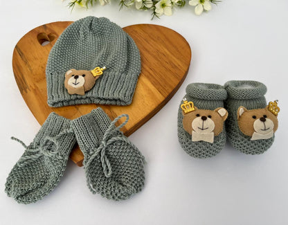 Touca Luva Sapatinho Bebê Urso Princípe