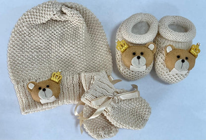 Touca Luva Sapatinho Bebê Urso Princípe