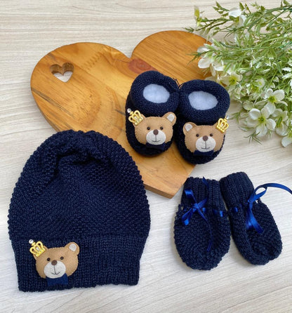 Touca Luva Sapatinho Bebê Urso Princípe