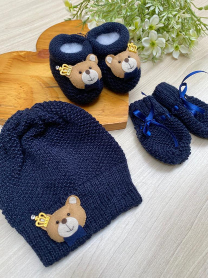 Touca Luva Sapatinho Bebê Urso Princípe