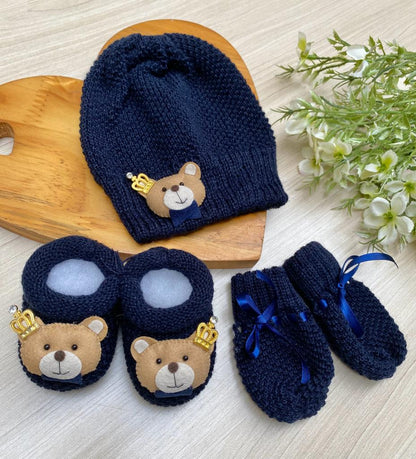 Touca Luva Sapatinho Bebê Urso Princípe