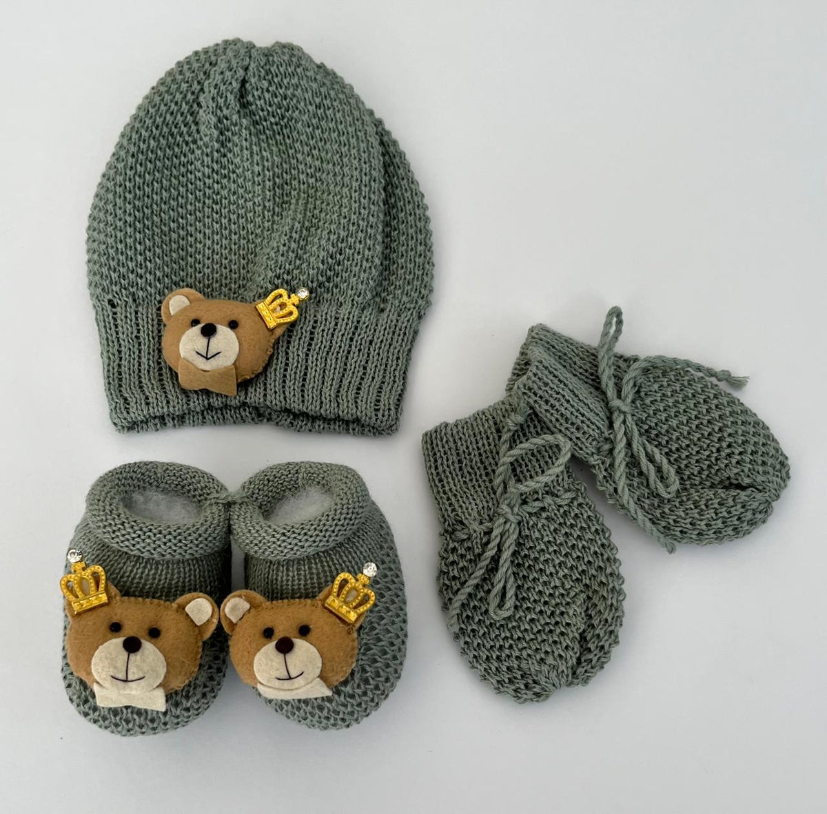 Touca Luva Sapatinho Bebê Urso Princípe