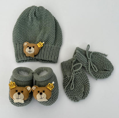 Touca Luva Sapatinho Bebê Urso Princípe