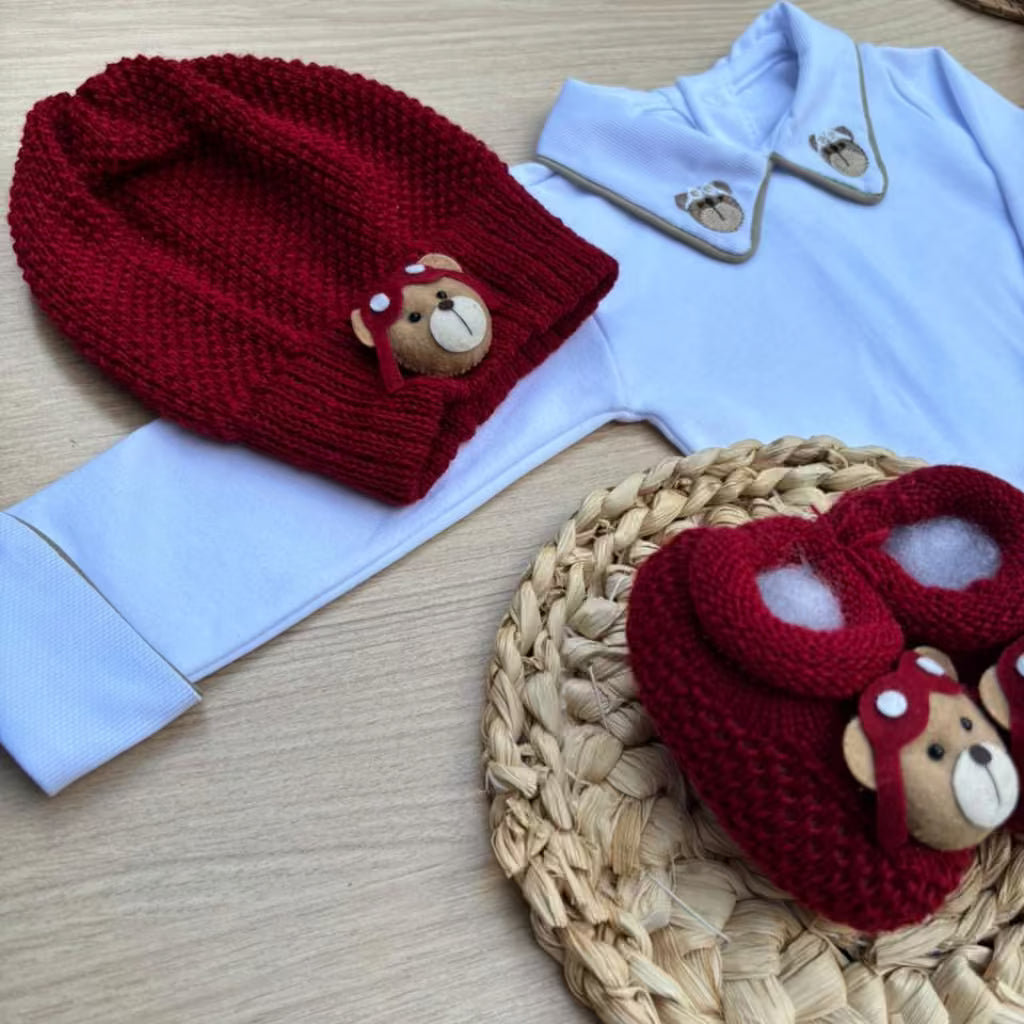 Body Bebê Urso Aviador