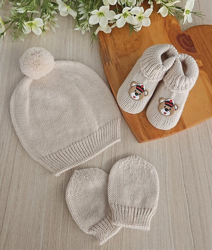 Touca Luva Sapatinho Bebê Tricot Urso Marinheiro