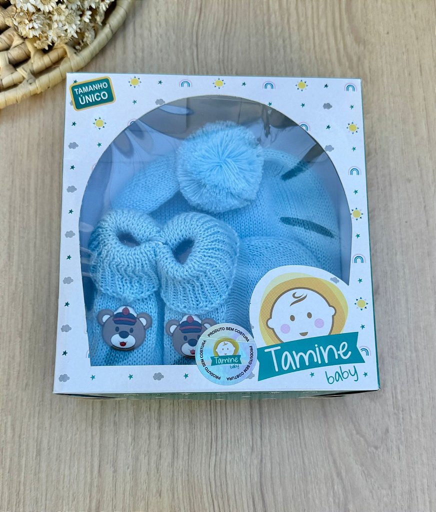 Touca Luva Sapatinho Bebê Tricot Urso Marinheiro