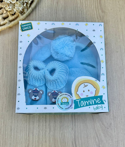 Touca Luva Sapatinho Bebê Tricot Urso Marinheiro
